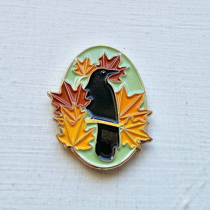 Autumn Crow Needle Minder – Enamel Companion for Stitching Season
