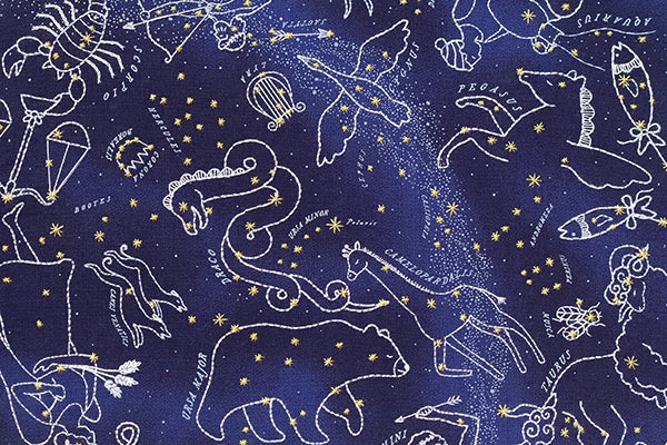 Pattern of zodiac constellations on a blue background