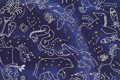 Pattern of zodiac constellations on a blue background